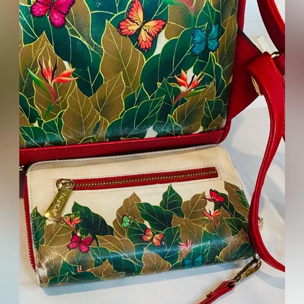 Frida Kahlo Cartoon Red and Cream Backpack & Matching Wallet